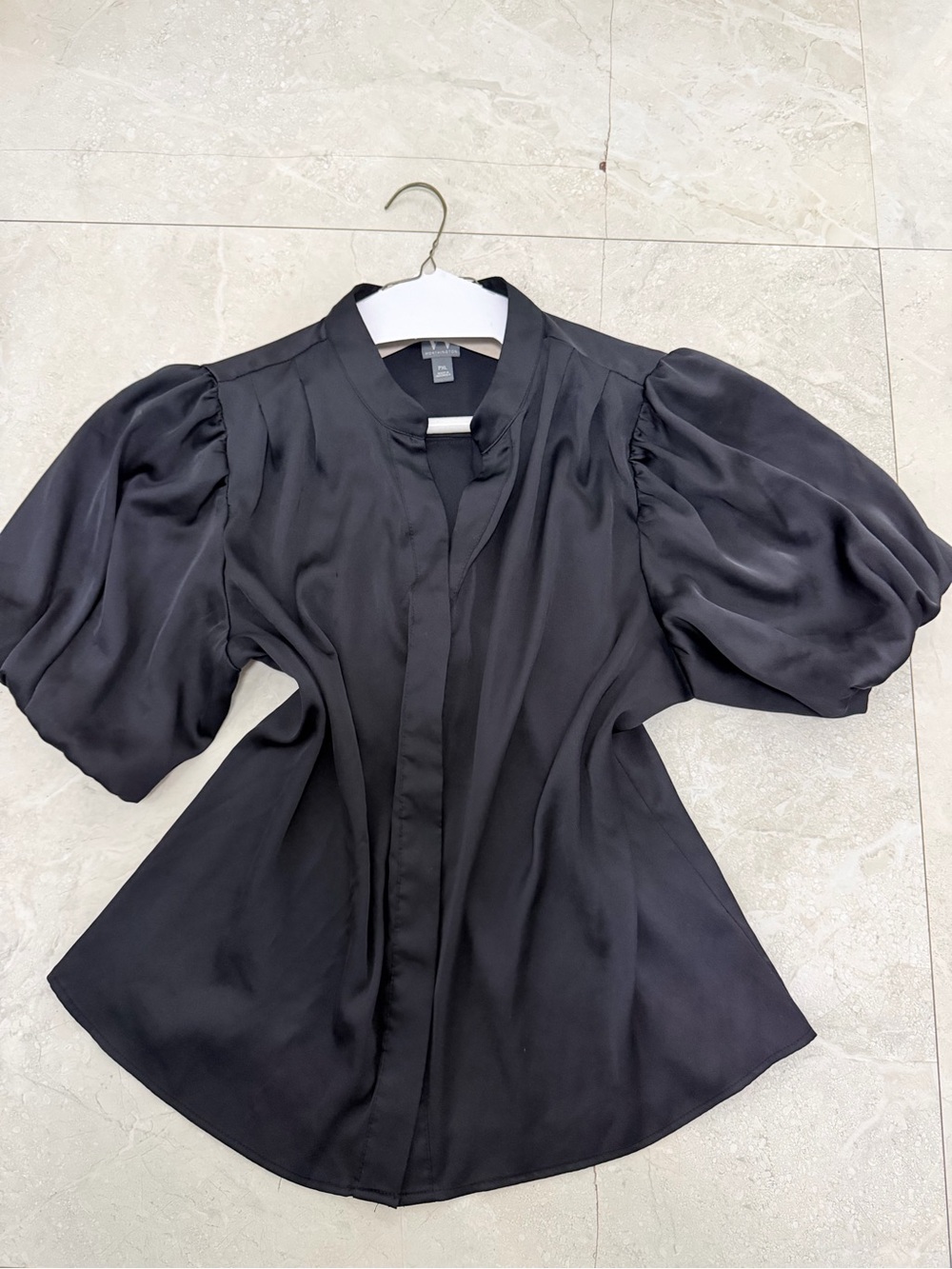 Worthington Black Satin Puff-Sleeve Blouse